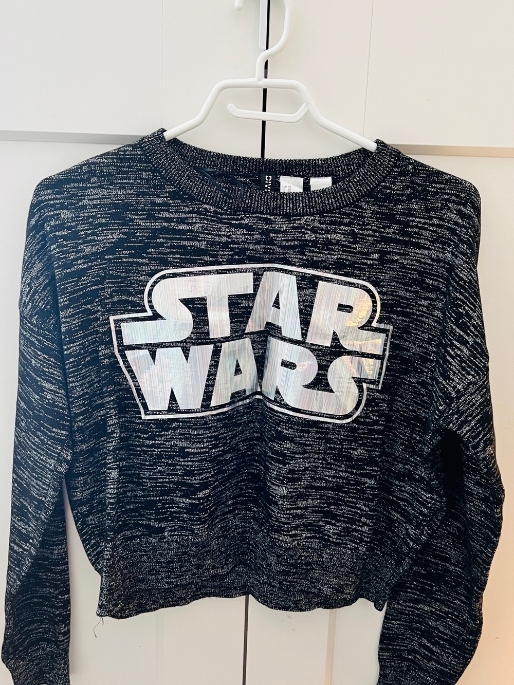 Star Wars Holographic Logo Black Marled Cropped Sweatshirt